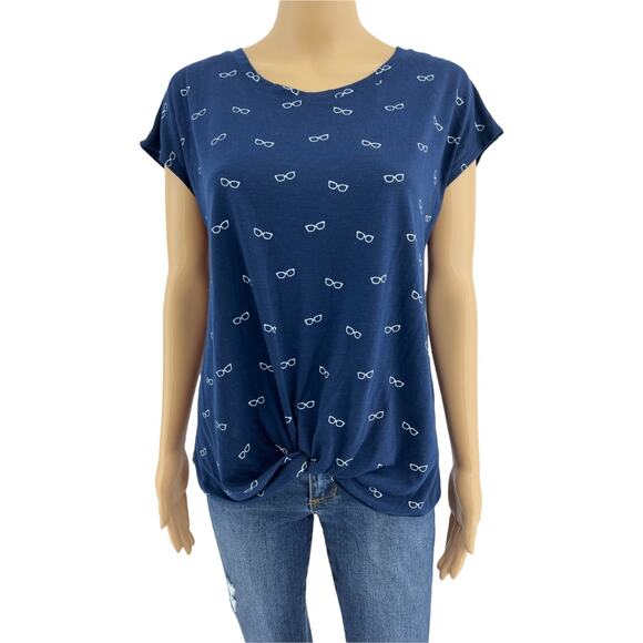 Izod (M) Navy Blue Sunglass Knot Tie Cap Sleeve Tee Shirt - Picture 1 of 6